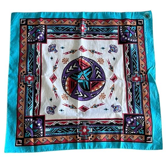 VTG Bandana Hanky Southwestern RN 14193 22x22 Made in USA 50/50 WAMCRAFT - Picture 1 of 5